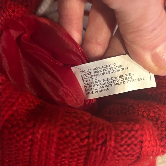 Red Knit Christmas Stocking with‎ Pom Poms and Letter “L” - Picture 3 of 5